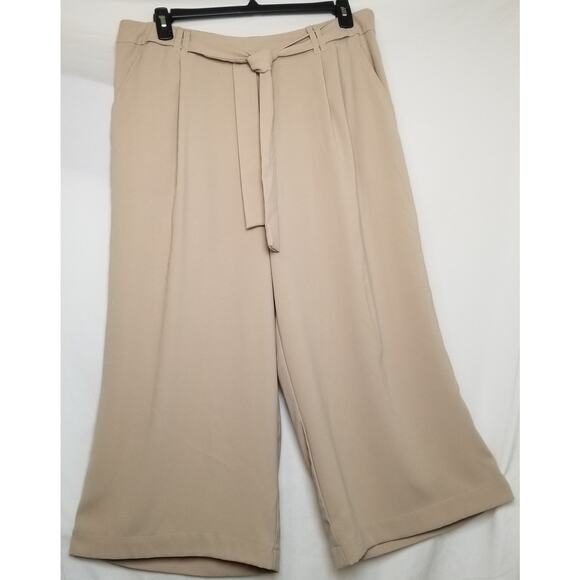 C Est 1946 Women's Beige Belted High Rise Wide Leg Crop Pants Size XL - Picture 1 of 8
